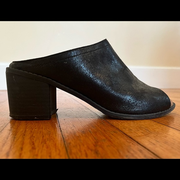 SONOMA open toe chunky heel black leather slides - Picture 3 of 7